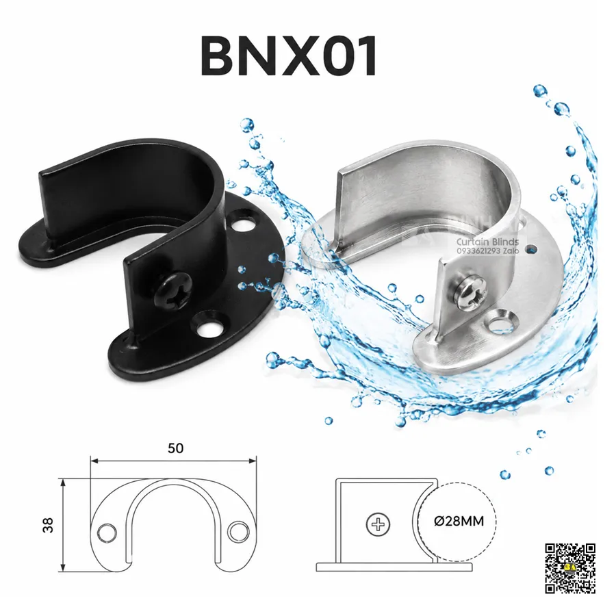 Bas thanh treo rèm cửa âm tường Trụ đỡ thanh treo rèm inox, thanh treo tủ đồ, thanh treo quần áo phi ống 25mm-9